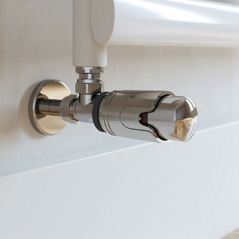 Galiflo Angled Chrome Thermostatic Radiator Valve Lockshield Pack 15mm TRV Rad (1/4)