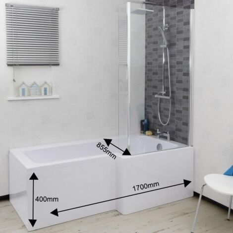 Complete Bathroom Suite Black 1700mm L Shape RH Bath Screen Basin WC Shower Taps