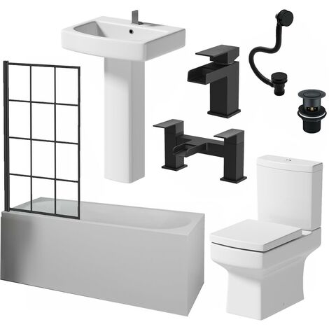 1700mm Bathroom Suite Bath Screen Basin Full Pedestal Toilet WC Taps Waste (1/5)