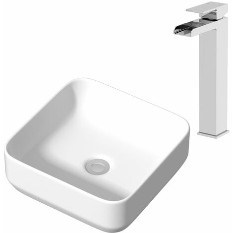 Ceramic Bathroom Vanity Wash Basin Sink Countertop Single Lever Mixer Tap Bundle (1/5)