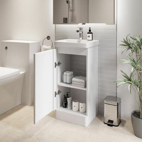 White Bathroom Furniture Vanity Unit with Basin Sink Modern Cabinet Storage 400mm