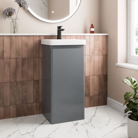 Grey Bathroom Furniture Vanity Unit Basin Storage Cabinet Cupboard 400mm