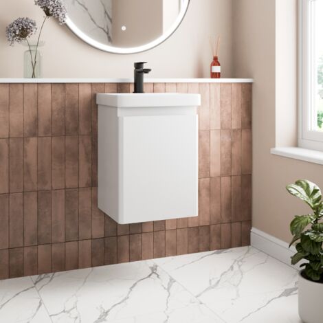 White Bathroom Furniture Vanity Unit with Basin Sink Modern Cabinet Storage 400mm Wall Hung