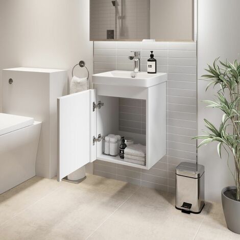 White Bathroom Furniture Vanity Unit with Basin Sink Modern Cabinet Storage 400mm Wall Hung