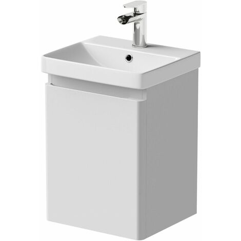 White Bathroom Furniture Vanity Unit with Basin Sink Modern Cabinet Storage 400mm Wall Hung