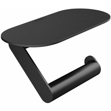 hansgrohe WallStoris Bathroom Toilet Roll Holder With Shelf Matt Black Modern (1/5)