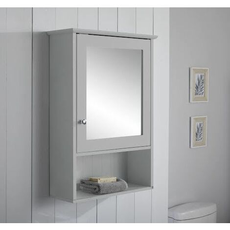 Vale Designs Single Door Bathroom Mirror Cabinet with Shelf Grey