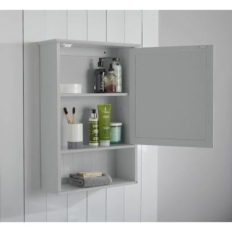 Vale Designs Single Door Bathroom Mirror Cabinet with Shelf Grey