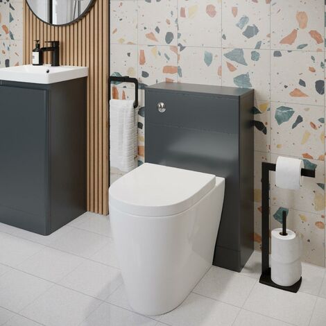 Bathroom Toilet WC Concealed Cistern Unit Pan Soft Close Seat Matt Grey 500mm (1/5)