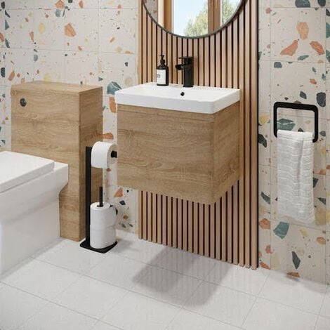Wood Effect Bathroom Furniture Vanity Unit with Basin Sink Cabinet Storage 500mm Wall Hung