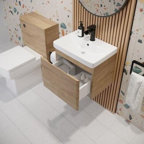 Wood Effect Bathroom Furniture Vanity Unit with Basin Sink Cabinet Storage 500mm Wall Hung