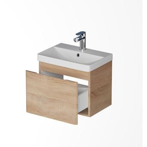 Wood Effect Bathroom Furniture Vanity Unit with Basin Sink Cabinet Storage 500mm Wall Hung