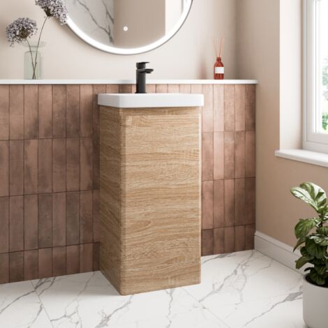 Wood Effect Bathroom Furniture Vanity Unit with Basin Sink Cabinet Storage 400mm