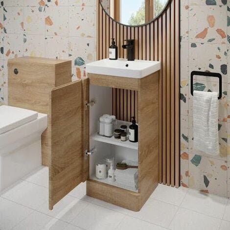 Wood Effect Bathroom Furniture Vanity Unit with Basin Sink Cabinet Storage 400mm