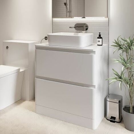 Bathroom Cloakroom Vanity Unit Wash Storage Cabinet Countertop Basin White 800mm