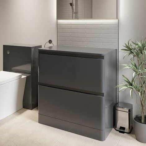 Bathroom Cloakroom Vanity Unit Wash 800mm Cabinet Drawers Storage Grey Gloss (1/5)