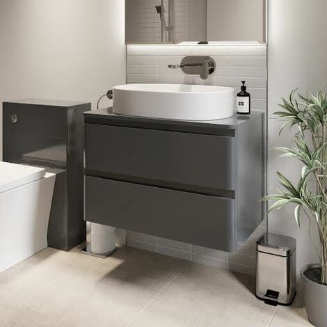 Bathroom Cloakroom Vanity Unit Wall Mounted Countertop Basin Grey Gloss 800mm