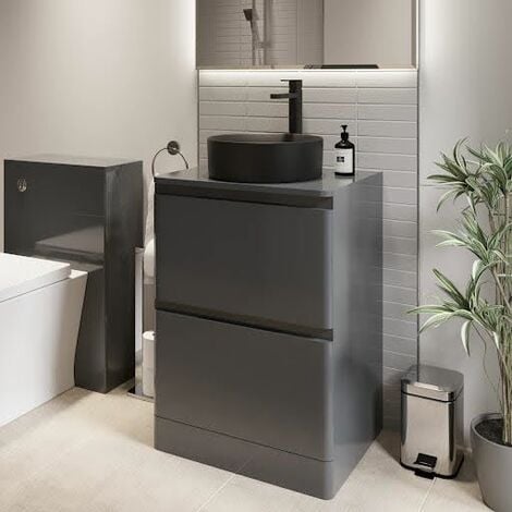 Bathroom Cloakroom Vanity Unit Wash Storage Cabinet Countertop Basin Grey 600mm