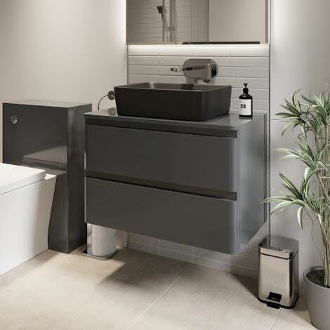 Bathroom Cloakroom Vanity Unit Wall Mounted Countertop Basin Grey Gloss 800mm
