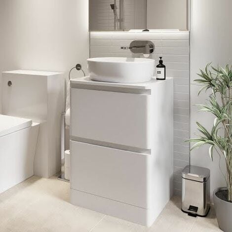Bathroom Cloakroom Vanity Unit Wash Storage Cabinet Countertop Basin White 600mm
