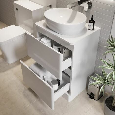 Bathroom Cloakroom Vanity Unit Wash Storage Cabinet Countertop Basin White 600mm