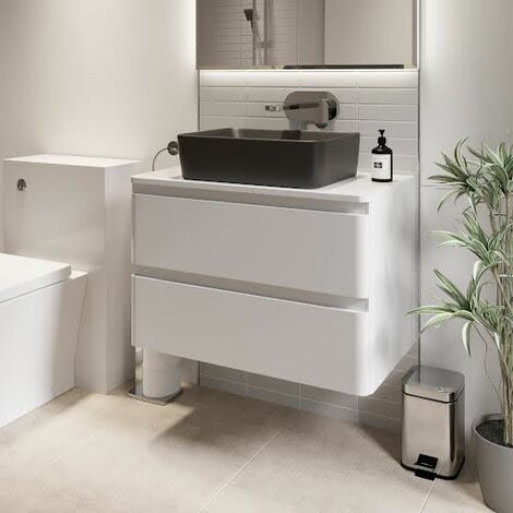 Bathroom Cloakroom Vanity Unit Wall Mounted Countertop Basin White Gloss 800mm