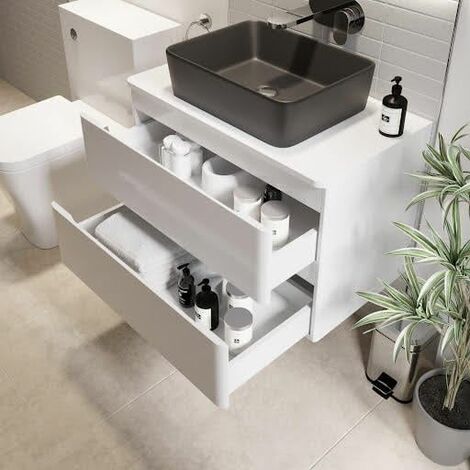 Bathroom Cloakroom Vanity Unit Wall Mounted Countertop Basin White Gloss 800mm