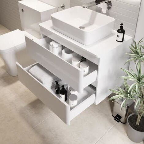 Bathroom Cloakroom Vanity Unit Wall Mounted Countertop Basin White Gloss 800mm