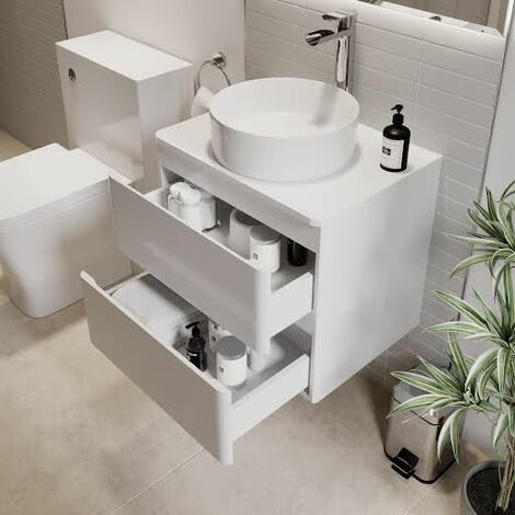 Bathroom Cloakroom Vanity Unit Wall Mounted Countertop Basin White Gloss 600mm