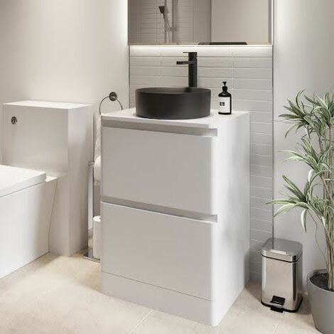 Bathroom Cloakroom Vanity Unit Wash Storage Cabinet Countertop Basin White 600mm