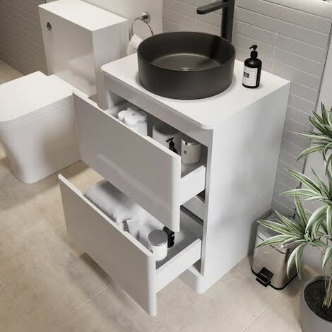 Bathroom Cloakroom Vanity Unit Wash Storage Cabinet Countertop Basin White 600mm