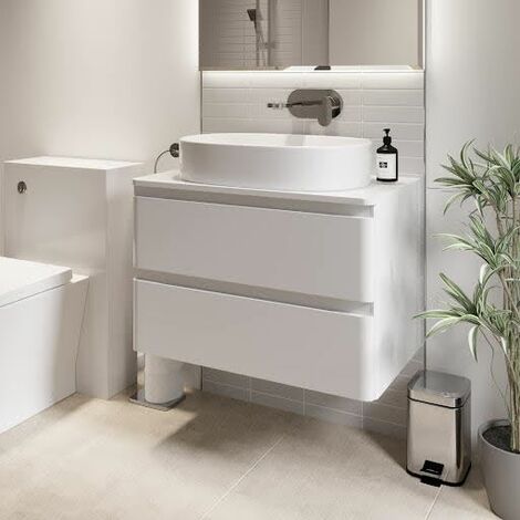Bathroom Cloakroom Vanity Unit Wall Mounted Countertop Basin White Gloss 800mm