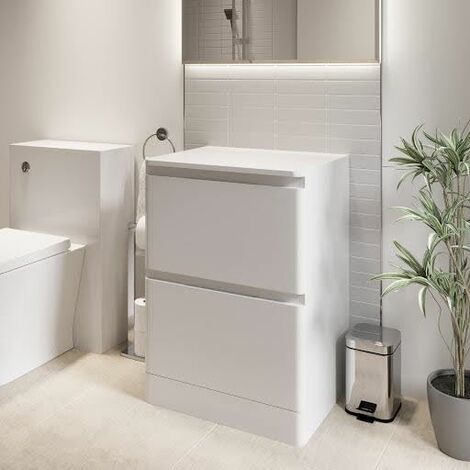Bathroom Cloakroom Vanity Unit Wash 600mm Cabinet Drawers Storage White Gloss (1/5)