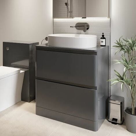 Bathroom Cloakroom Vanity Unit Wash Storage Cabinet Countertop Basin Grey 800mm