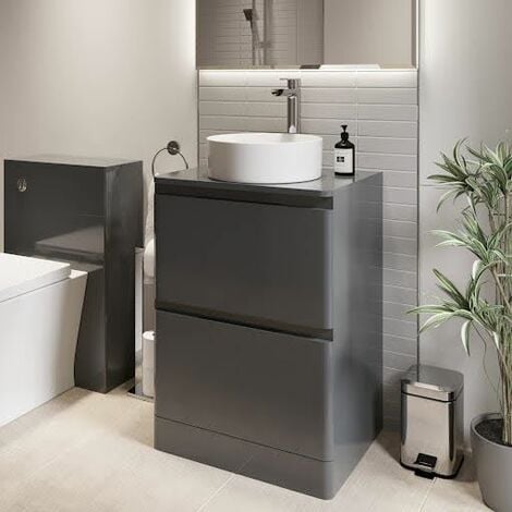 Bathroom Cloakroom Vanity Unit Wash Storage Cabinet Countertop Basin Grey 600mm