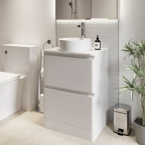 Bathroom Cloakroom Vanity Unit Wash Storage Cabinet Countertop Basin White 600mm