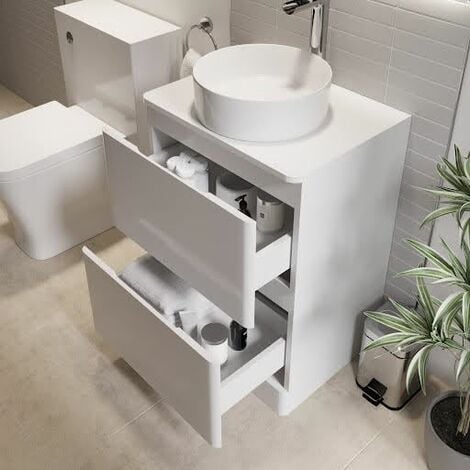 Bathroom Cloakroom Vanity Unit Wash Storage Cabinet Countertop Basin White 600mm