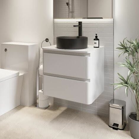Bathroom Cloakroom Vanity Unit Wall Mounted Countertop Basin White Gloss 600mm