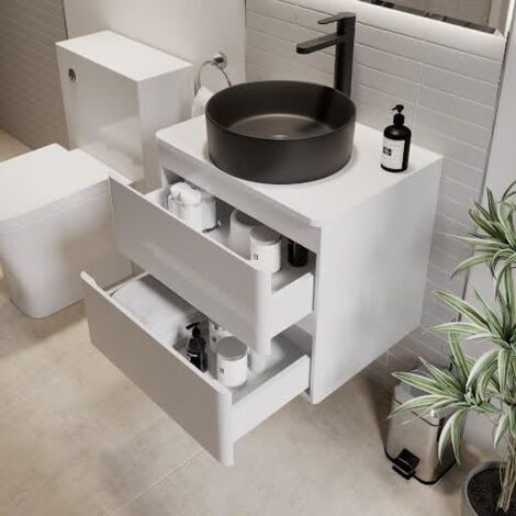 Bathroom Cloakroom Vanity Unit Wall Mounted Countertop Basin White Gloss 600mm