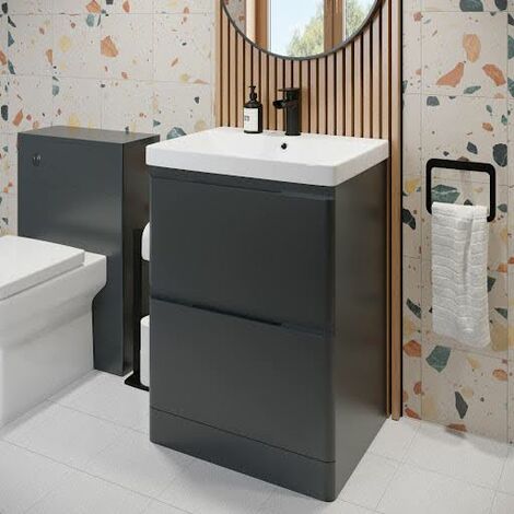 Floorstanding Bathroom Vanity Unit Basin Sink Storage Furniture Cabinet 600 Grey (1/5)