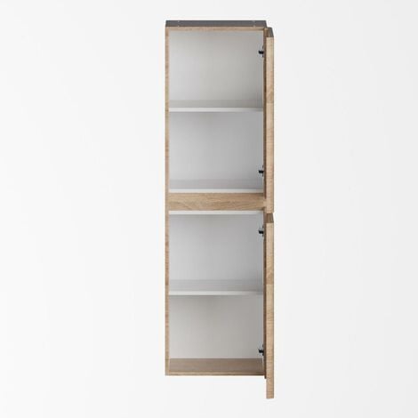 Tall Bathroom Cabinet Storage Cupboard Wall Mounted Tallboy Unit Wood Effect