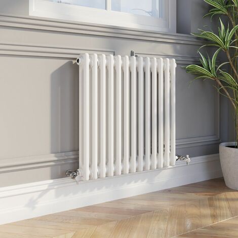 600 x 605mm Double Bar Horizontal Traditional Colosseum White Column Radiator