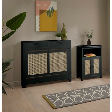 Black Rattan Radiator Cover Cabinet Modern Drawer Storage Furniture 1115 x 960mm Medium