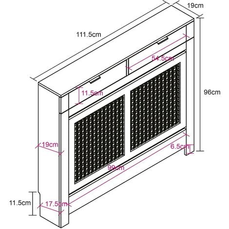 Black Rattan Radiator Cover Cabinet Modern Drawer Storage Furniture 1115 x 960mm Medium
