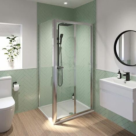 1000x800mm Bi-Fold Shower Door Enclosure Easy Plumb Tray Screen Panel 6mm Glass (1/5)