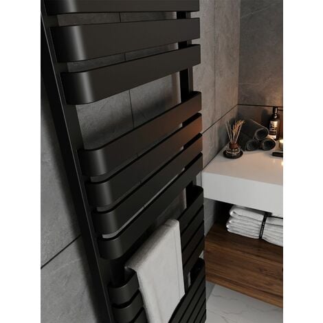 Bathroom Electric Towel Radiator Designer Heated Towel Rail Flat Panel Black