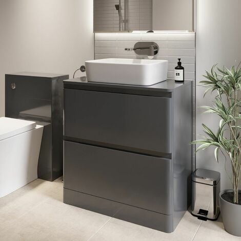 Bathroom Cloakroom Vanity Unit Wash Storage Cabinet Countertop Basin Grey 800mm