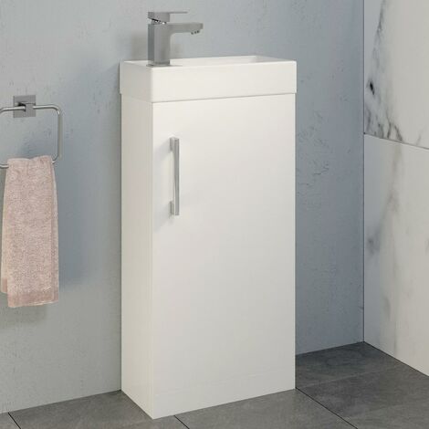 White Gloss Cloakroom 400mm Vanity Unit Mixer Tap Basin Sink Waste Modern (1/5)