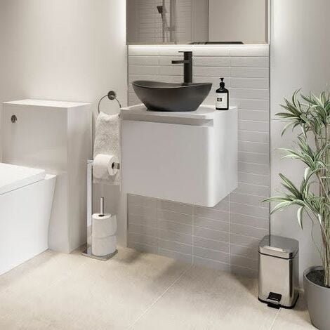 Bathroom Cloakroom Vanity Unit Wall Mounted Countertop Basin White Gloss 500mm
