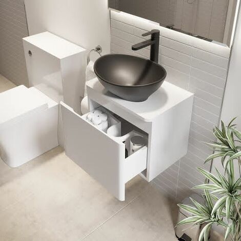 Bathroom Cloakroom Vanity Unit Wall Mounted Countertop Basin White Gloss 500mm
